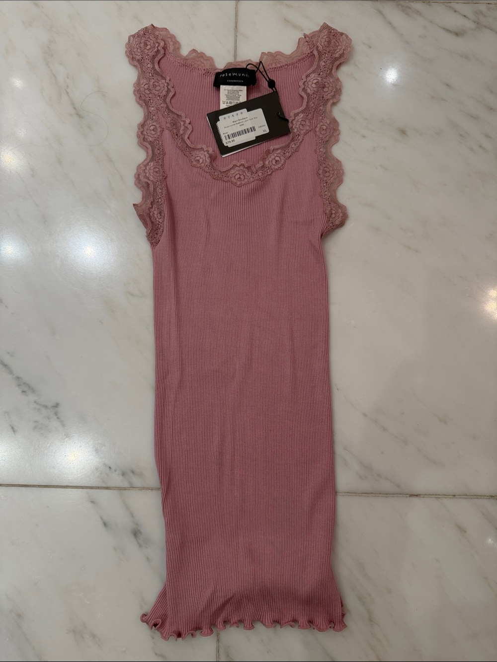 Ribbed Lace Trim Sleeveless Tank top  - Mauve Pink - size XL